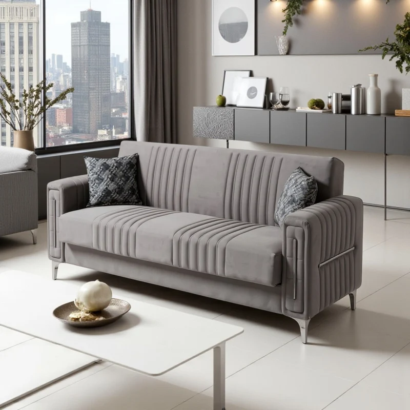 Canapé Convertible Morena Velours Gris