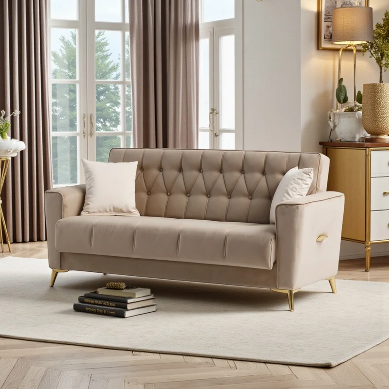 Canapé Convertible Kelebel Velours Beige