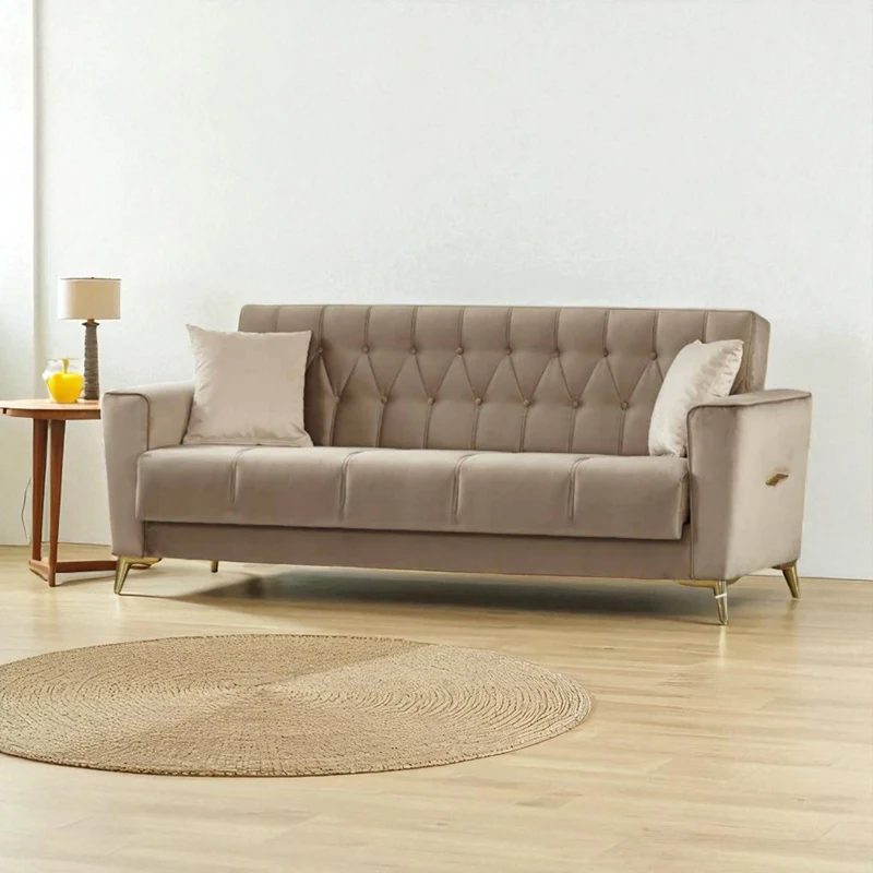 Canapé Convertible Kelebel Velours Beige