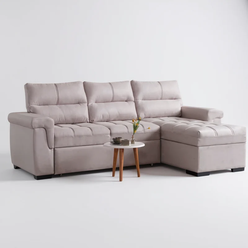 Canapé d'Angle Convertible Kasas Velours Beige