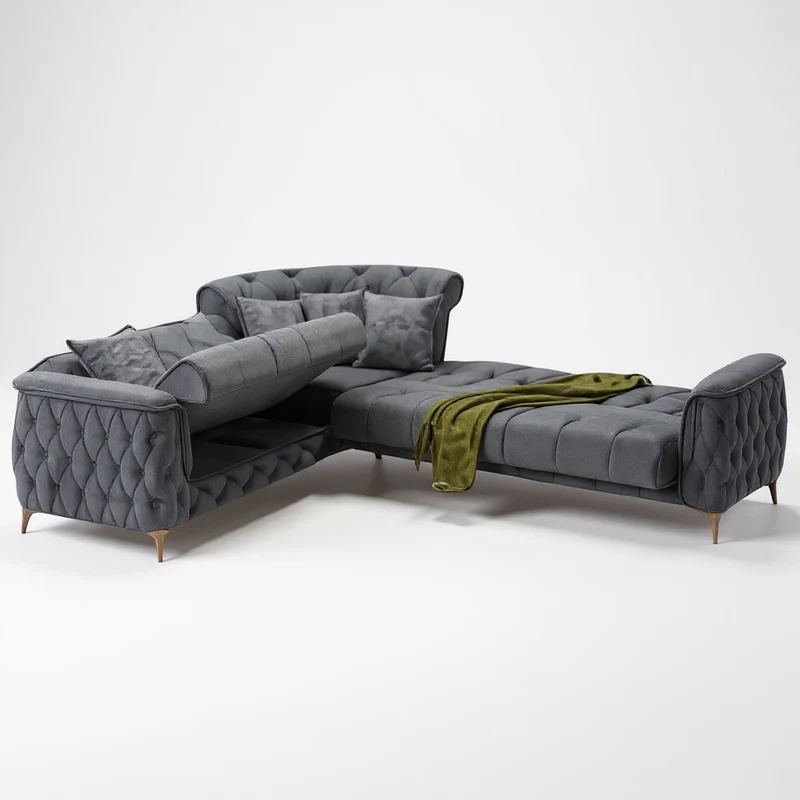 Canapé d'Angle Convertible Cubay Velours Gris Anthracite