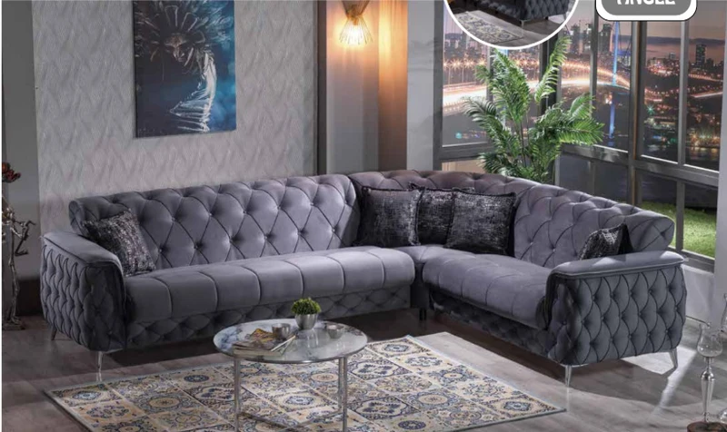Canapé d'Angle Convertible Cubay Velours Gris Anthracite