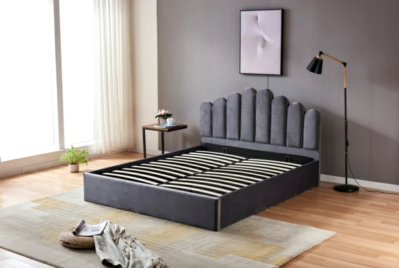 Lit coffre Doha velours Gris