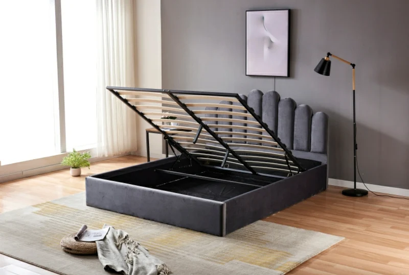 Lit coffre Doha velours Gris