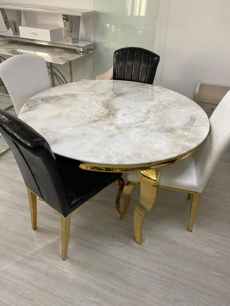 Table à manger ronde Nansouty Or Marbre Blanc