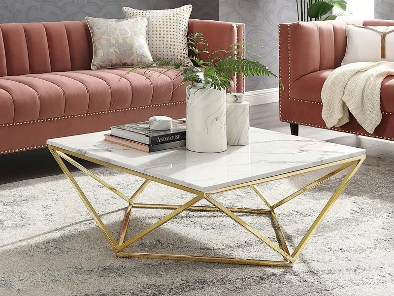 Table basse Karla Or Marbre blanc