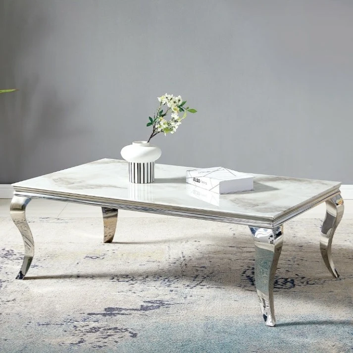 Table basse Nansouty Argent marbre blanc