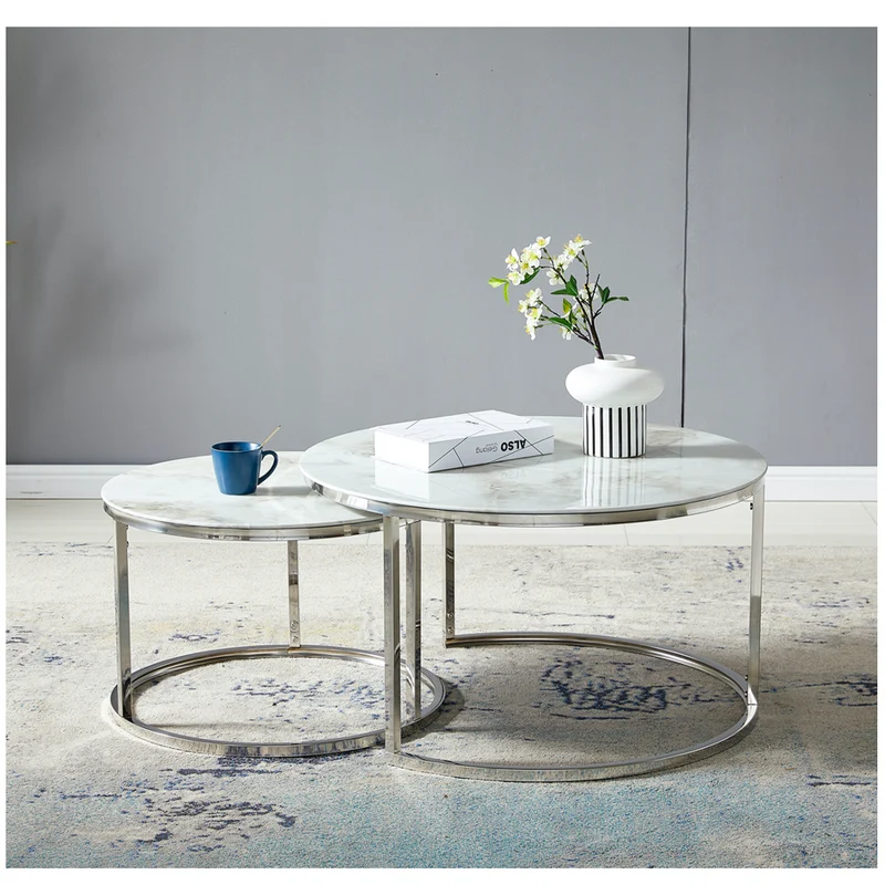 Tables gigognes Capucine Argent marbre blanc