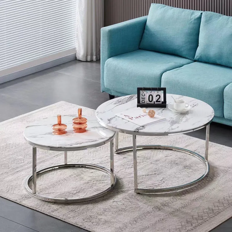Tables gigognes Capucine Argent marbre blanc