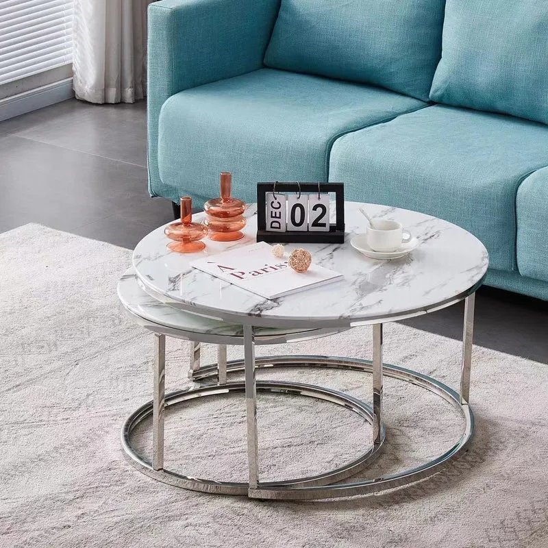 Tables gigognes Capucine Argent marbre blanc