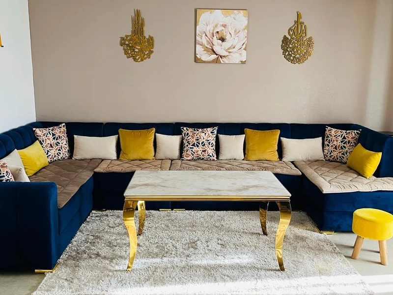 Table basse Nansouty Or marbre blanc