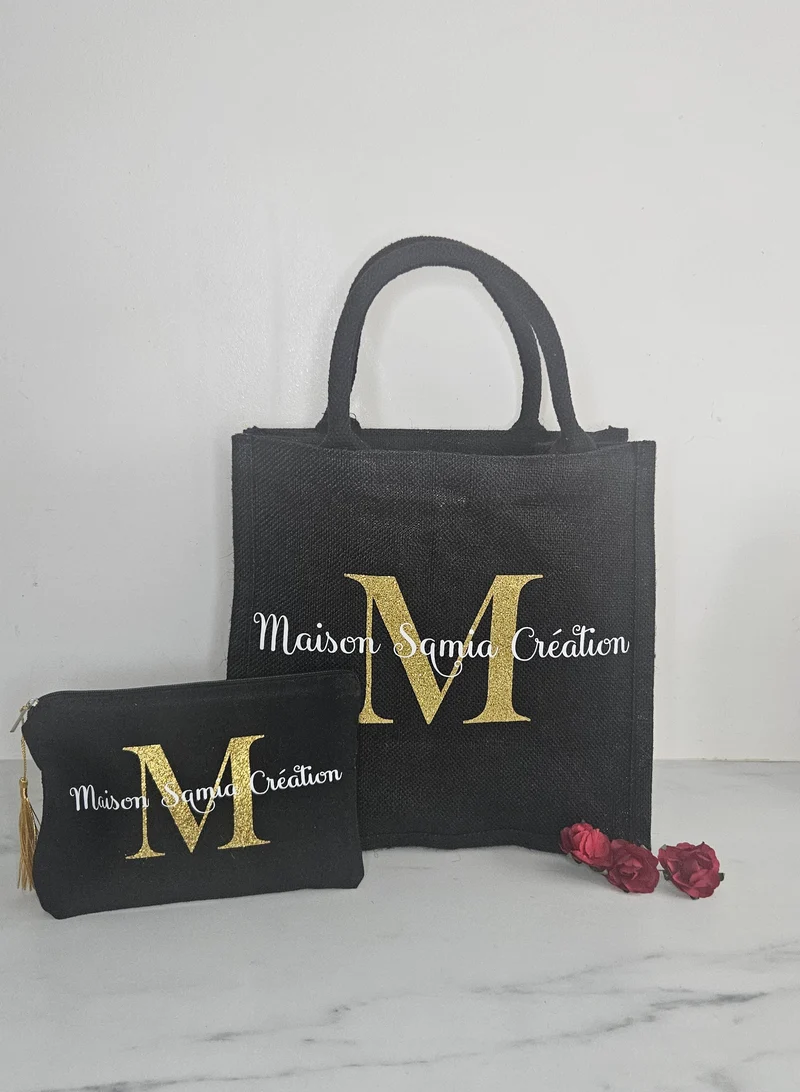 Sac en jute noire moyen Format