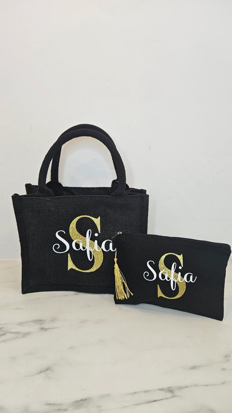 Sac en jute noir petit format