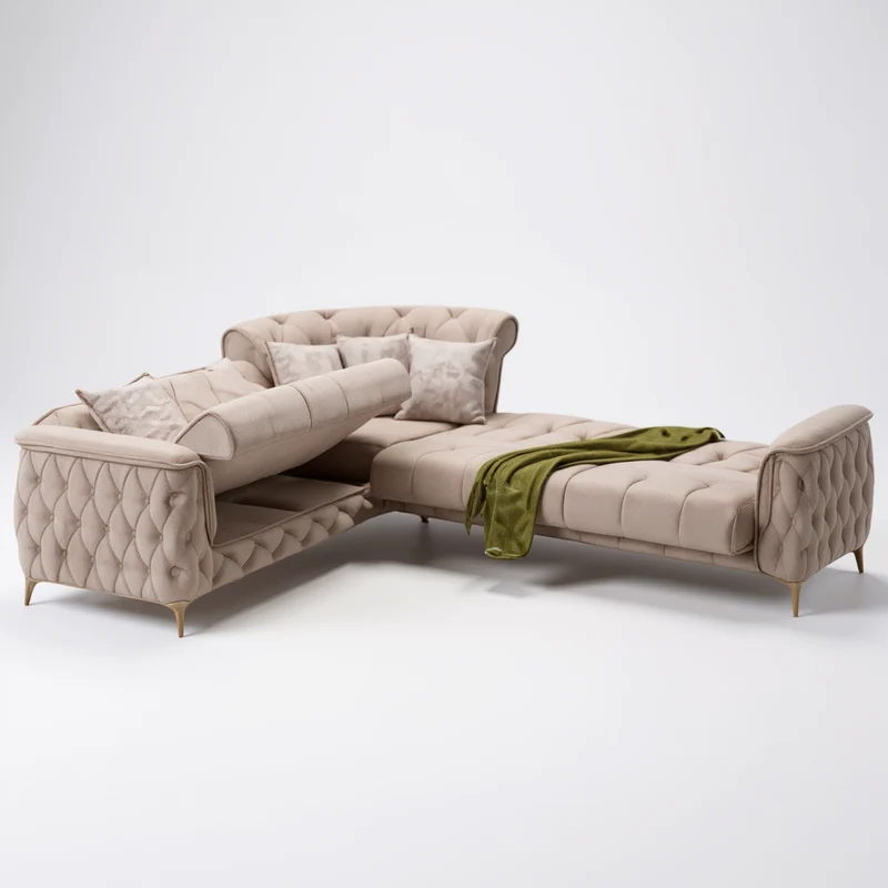 Canapé d'Angle Convertible Cubay Velours Beige