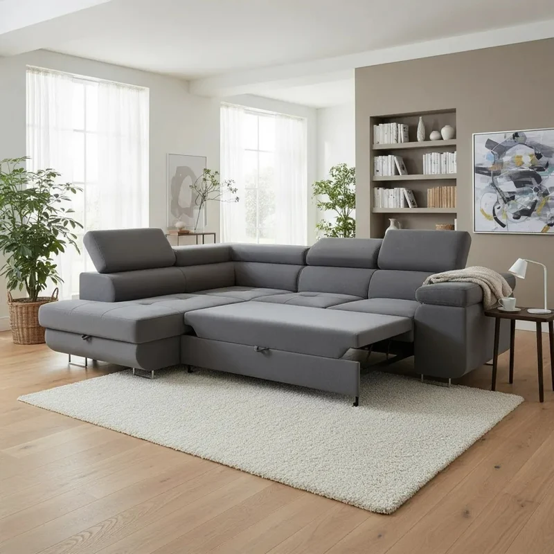 Canapé d'Angle Convertible Tona Velours Gris