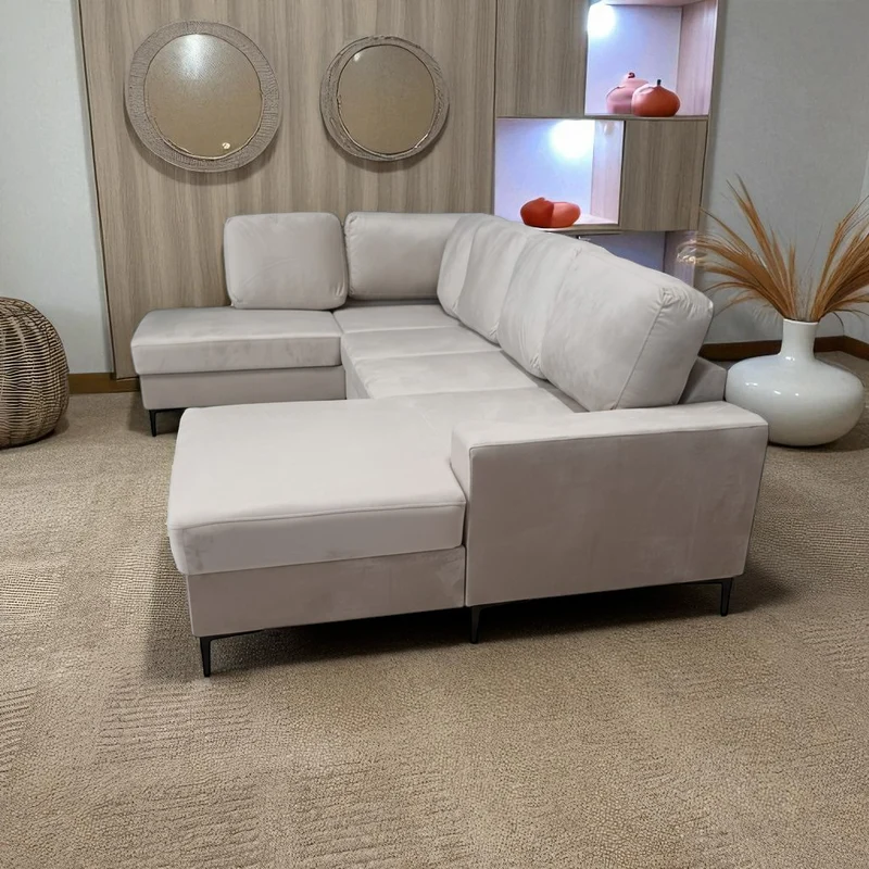 Canapé Panoramique Convertible Vianna Velours Beige