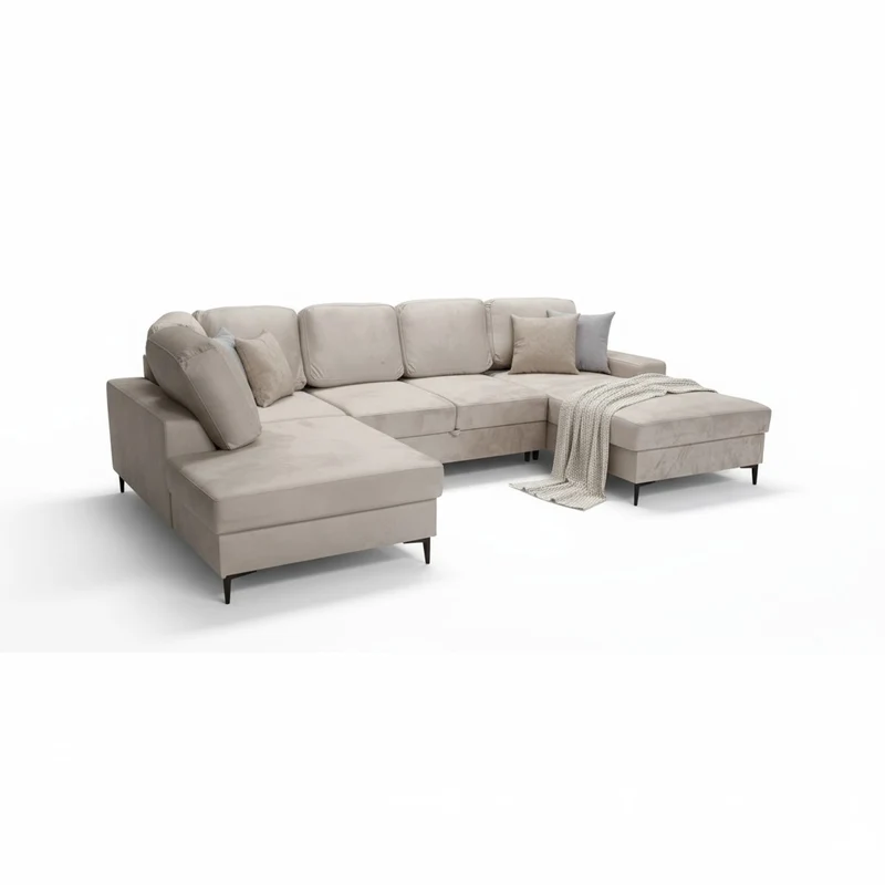 Canapé Panoramique Convertible Vianna Velours Beige