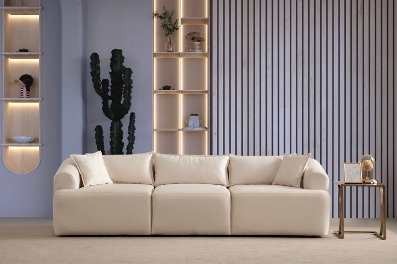 Canapé Modulable Mila Velours Blanc Cassé