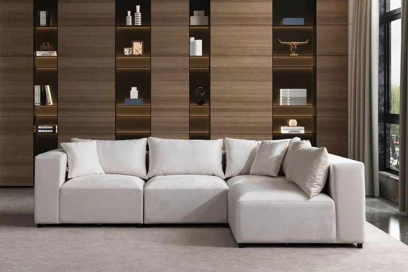 Canapé Modulable Azra Velours Blanc Cassé