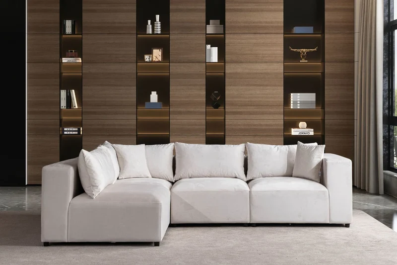 Canapé Modulable Azra Velours Blanc Cassé