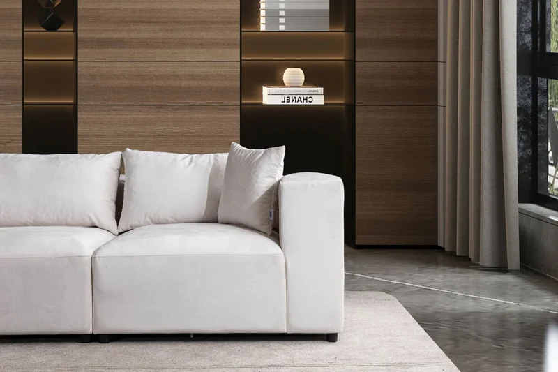 Canapé Modulable Azra Velours Blanc Cassé