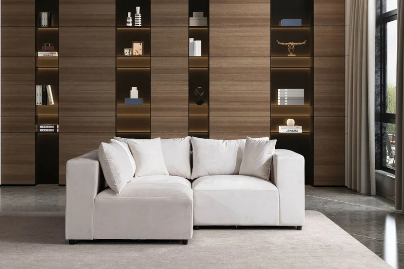 Canapé Modulable Azra Velours Blanc Cassé
