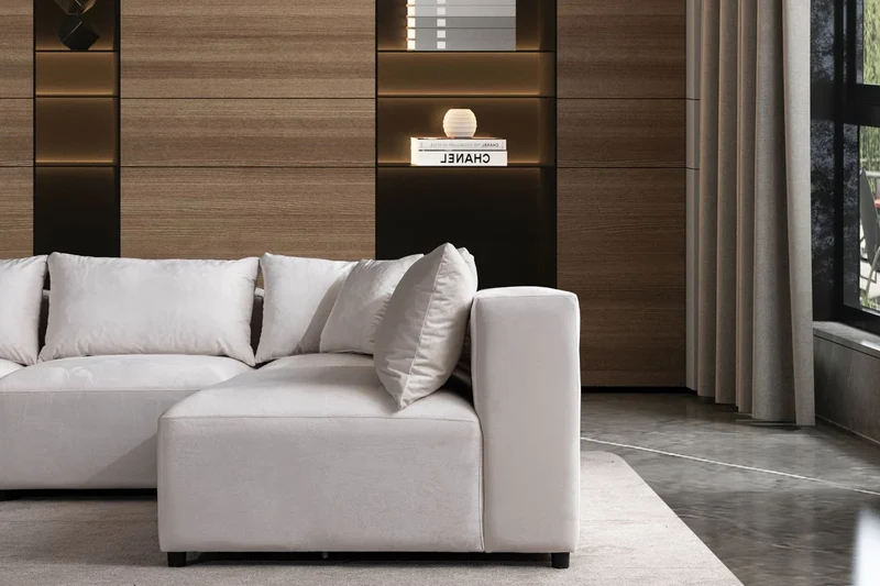 Canapé Modulable Azra Velours Blanc Cassé