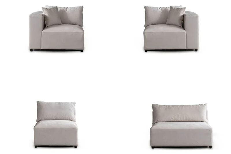 Canapé Modulable Azra Velours Blanc Cassé