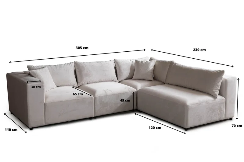 Canapé Modulable Azra Velours Blanc Cassé