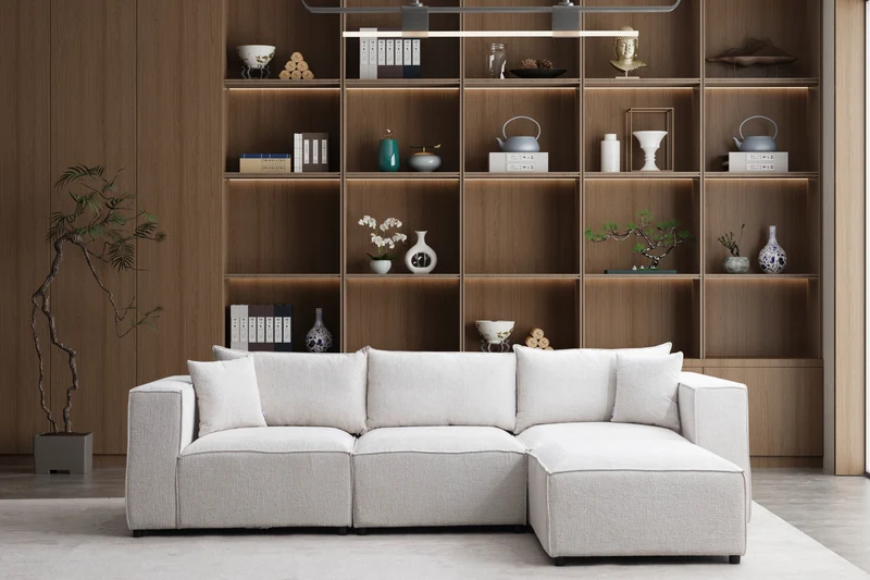 Canapé Modulable Élégance Chenille 3+1 Pouf