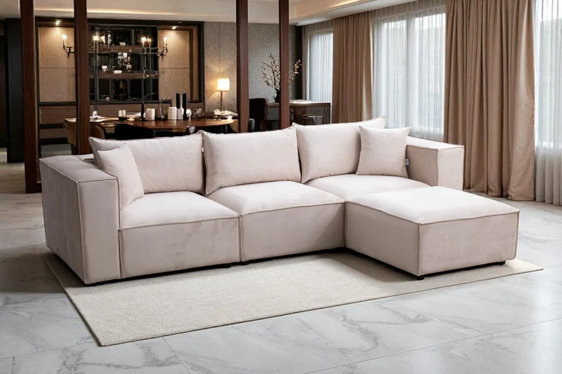 Canapé Modulable Élégance Velours 3+1 Pouf