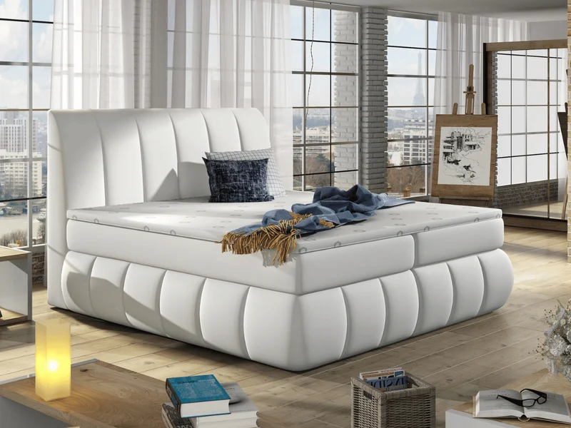 Lit Boxspring Mateo – Lit Complet avec Matelas, Sommier, Coffre de Rangement et Tête de Lit Design