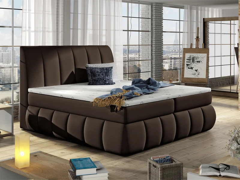Lit Boxspring Mateo – Lit Complet avec Matelas, Sommier, Coffre de Rangement et Tête de Lit Design