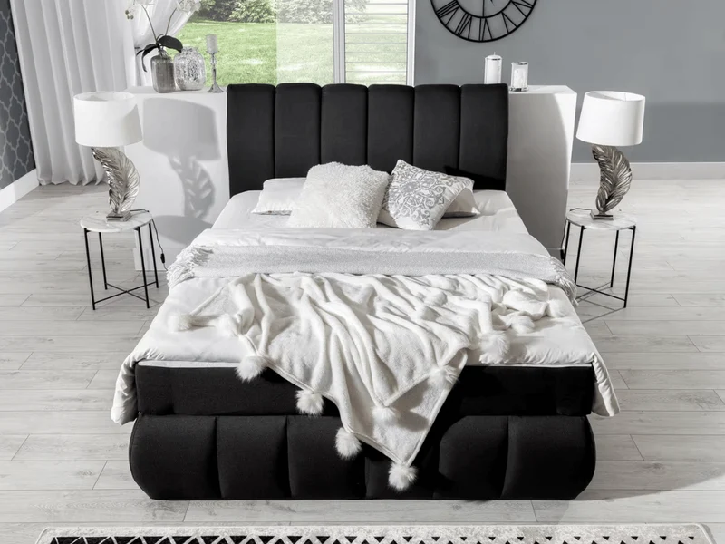 Lit Boxspring Mateo – Lit Complet avec Matelas, Sommier, Coffre de Rangement et Tête de Lit Design