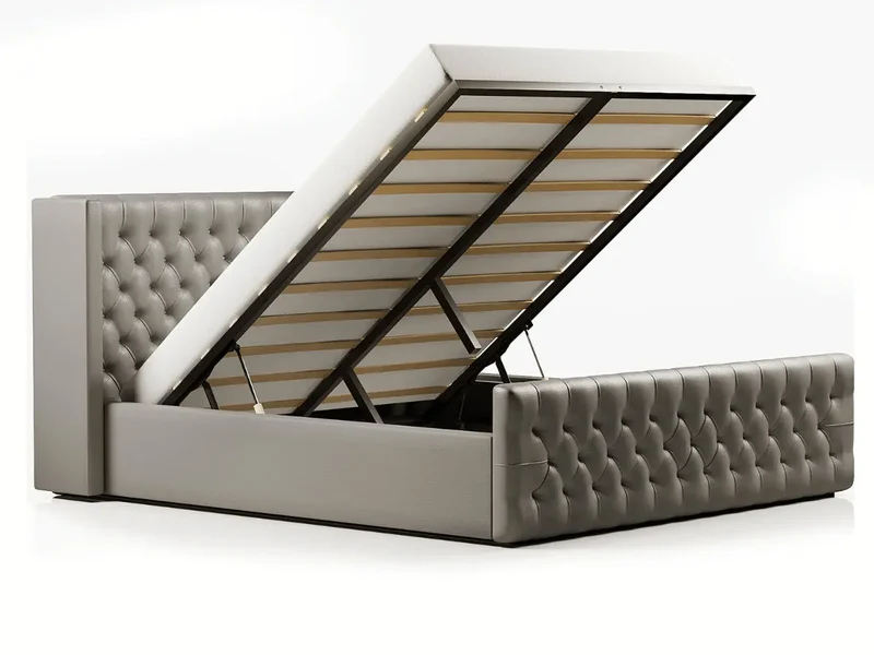 Lit coffre capitonné avec LED - AMELIE