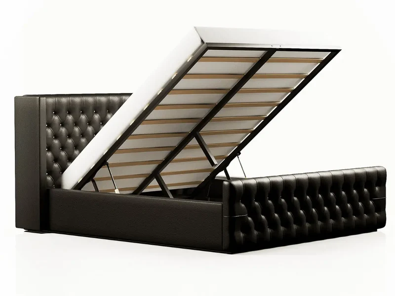 Lit coffre capitonné avec LED - AMELIE