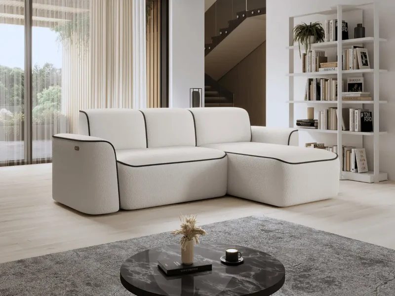 Canapé d'angle convertible électrique tissu boucle LUMIA