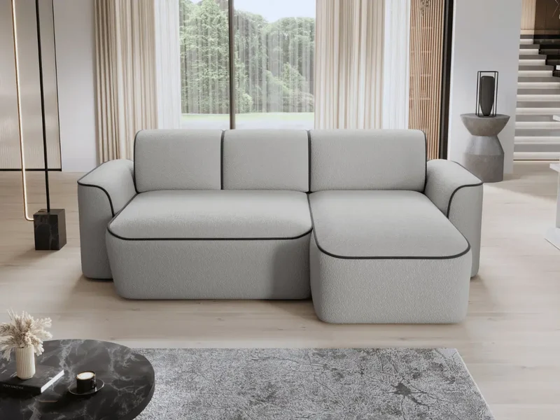 Canapé d'angle convertible électrique tissu boucle LUMIA