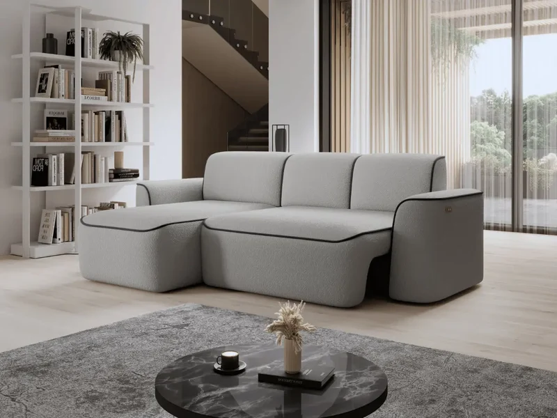 Canapé d'angle convertible électrique tissu boucle LUMIA