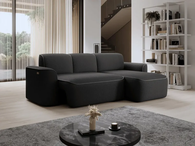 Canapé d'angle convertible électrique tissu boucle LUMIA
