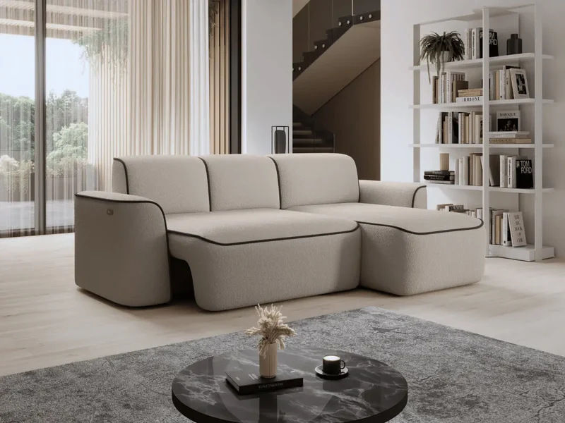 Canapé d'angle convertible électrique tissu boucle LUMIA