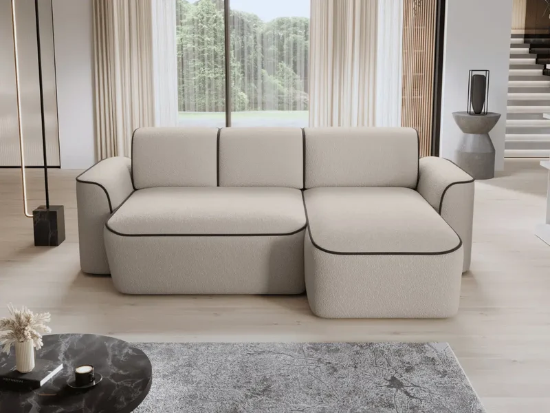 Canapé d'angle convertible électrique tissu boucle LUMIA