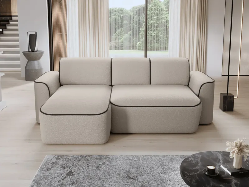 Canapé d'angle convertible électrique tissu boucle LUMIA