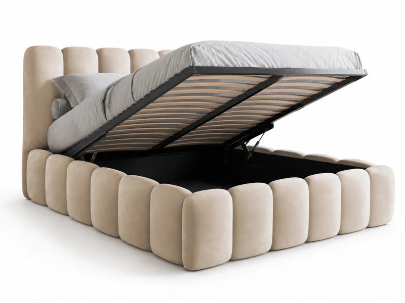 Lit coffre design avec tête de lit matelassée - JADE