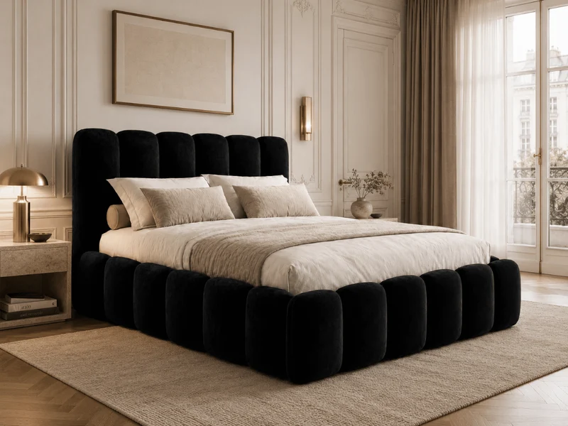 Lit coffre design avec tête de lit matelassée - JADE