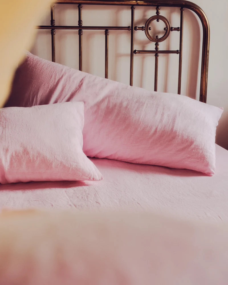 Coussin rectangle en lin lavé - Rose Granité