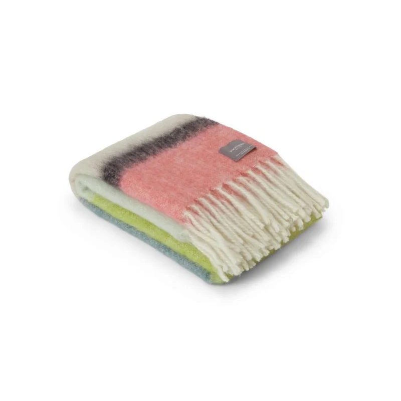 Plaid Mohair Rayures menthe, jaune & rose