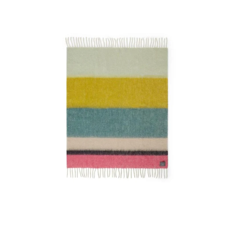 Plaid Mohair Rayures menthe, jaune & rose