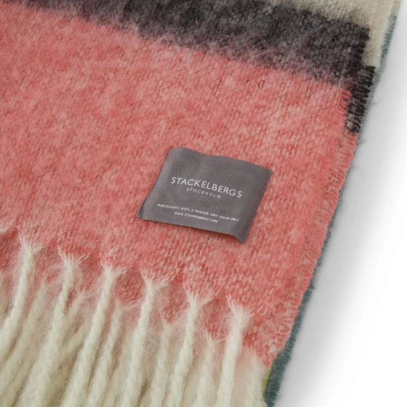 Plaid Mohair Rayures menthe, jaune & rose