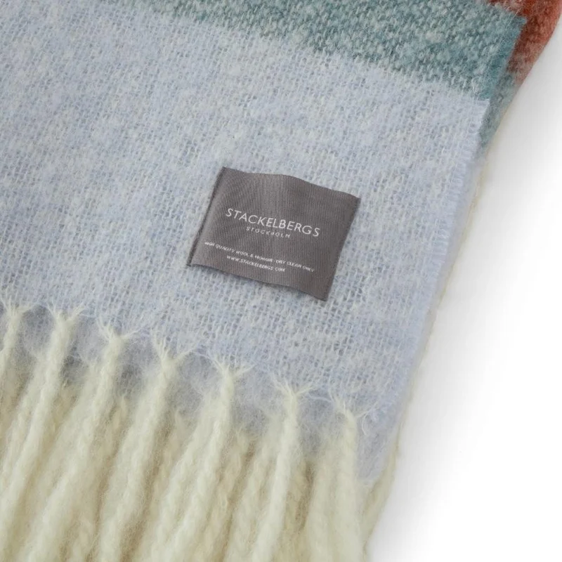 Plaid Mohair Rayures orange, menthe & rouge